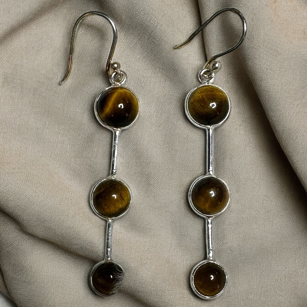 Tiger Eye Sterling Silver Drop Earrings